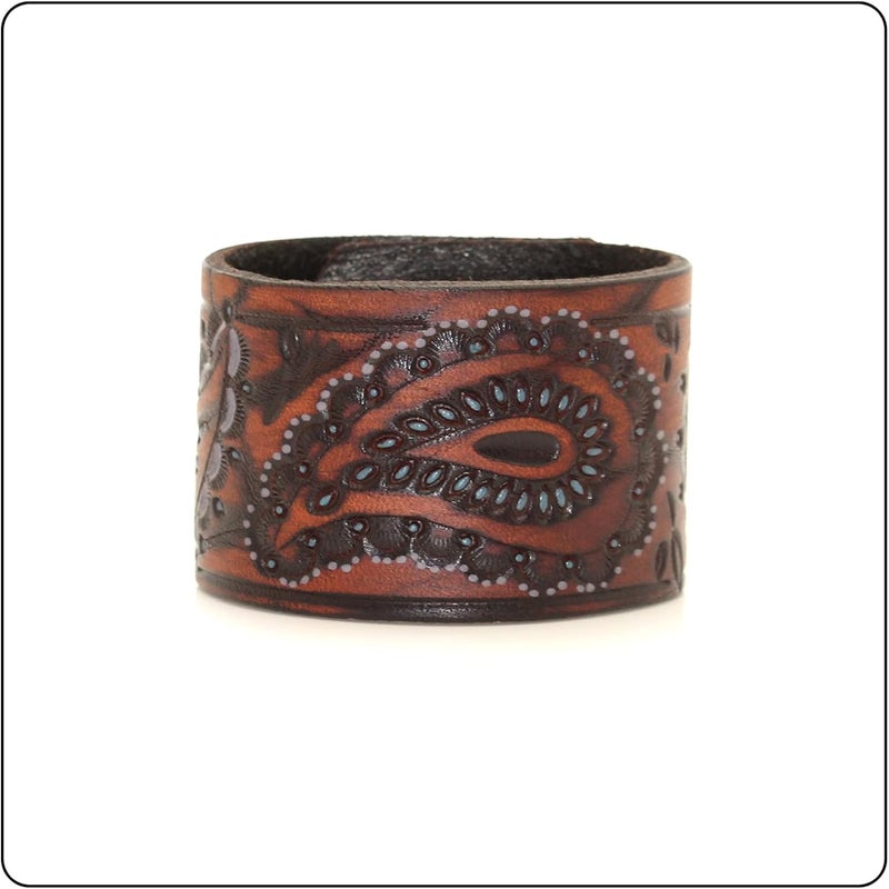 Fusamk Punk Rock Print Pattern Wristband Wide Leather Cuff Bracelet - Image 4